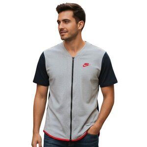 Nike AV-15 Jersey Mens L Gray Full Zip V-Neck Fleece Baseball Style Y2K Sporty